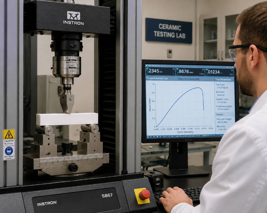 Ceramic flexural strength testing in a laboratory using three-point bending apparatus