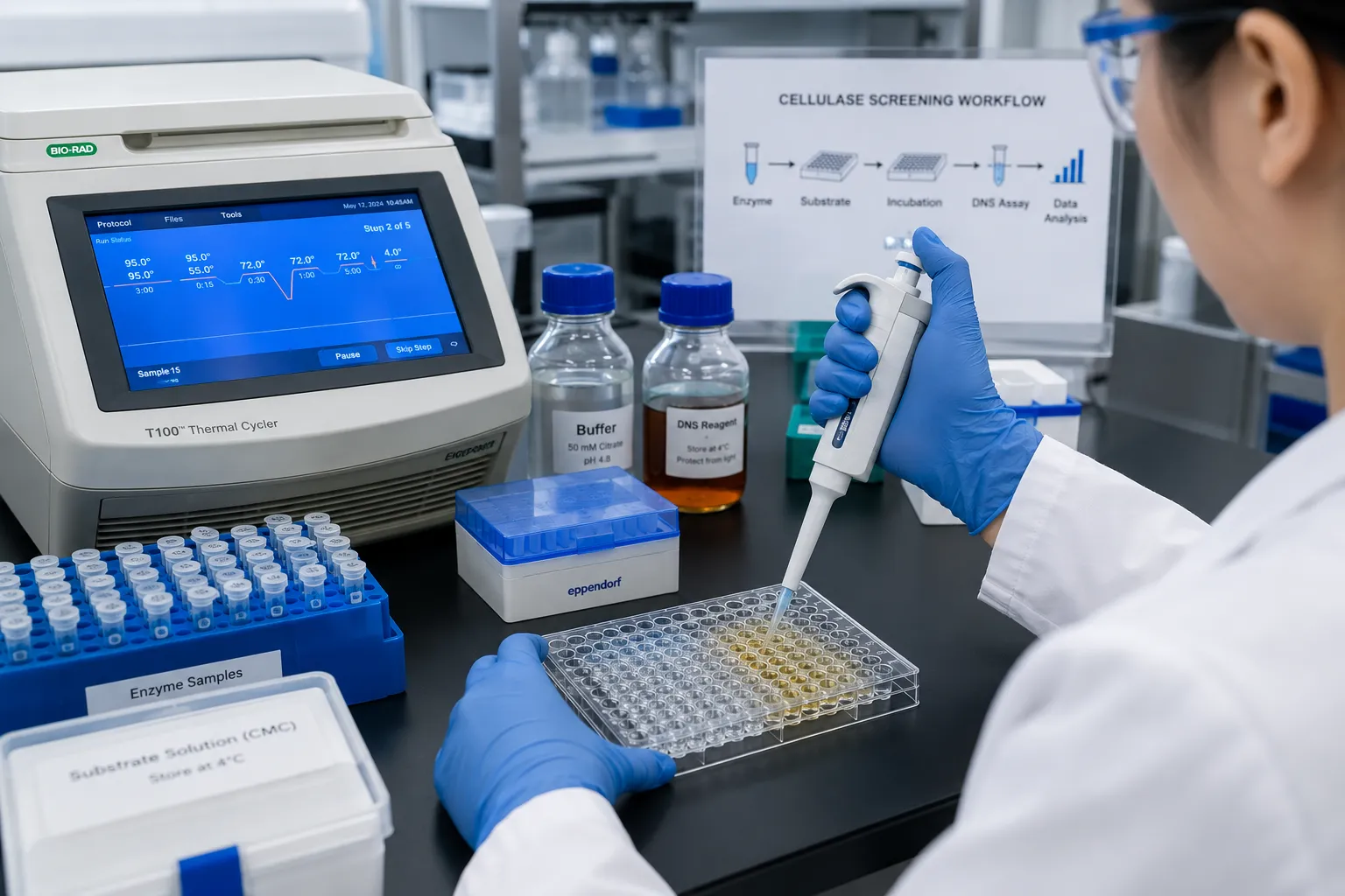 High-throughput cellulase enzyme activity screening using 96-well plate format