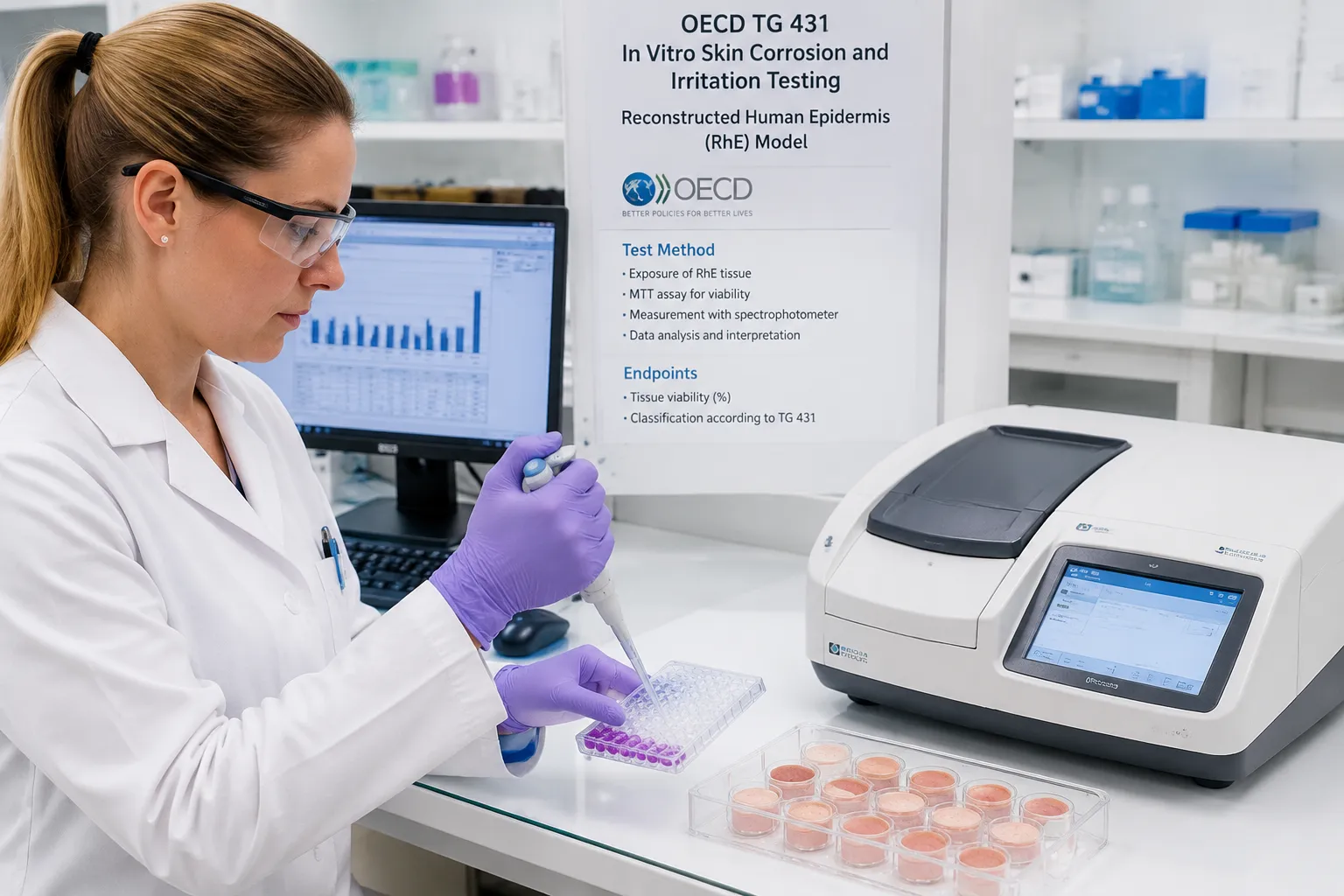 In vitro skin corrosion and irritation testing with RhE tissue model and MTT assay