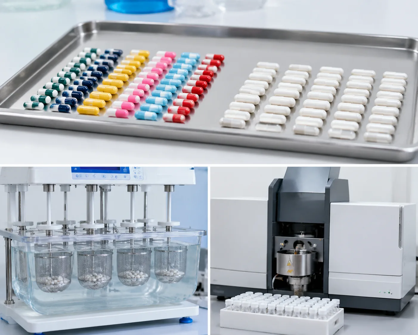 Hollow capsule testing — disintegration basket-rack and graphite furnace AAS chromium analysis of gelatin and HPMC capsules per pharmacopoeia, at Beijing ZKGX Research.
