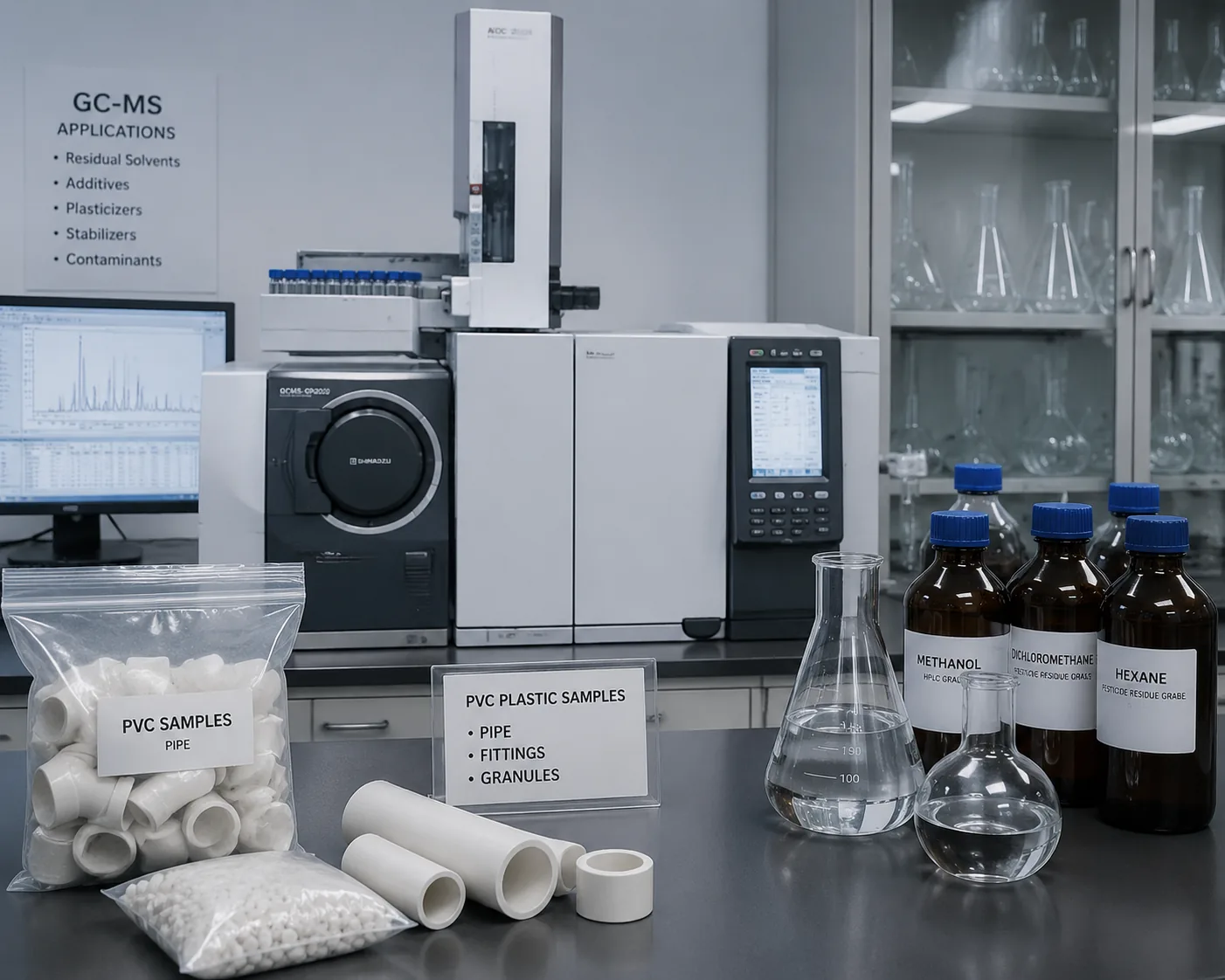 Butyl benzyl phthalate (BBP) testing — GC-MS analysis of BBP in PVC flooring and plastic toys per REACH SVHC and GB 31604.30, at Beijing ZKGX Research.