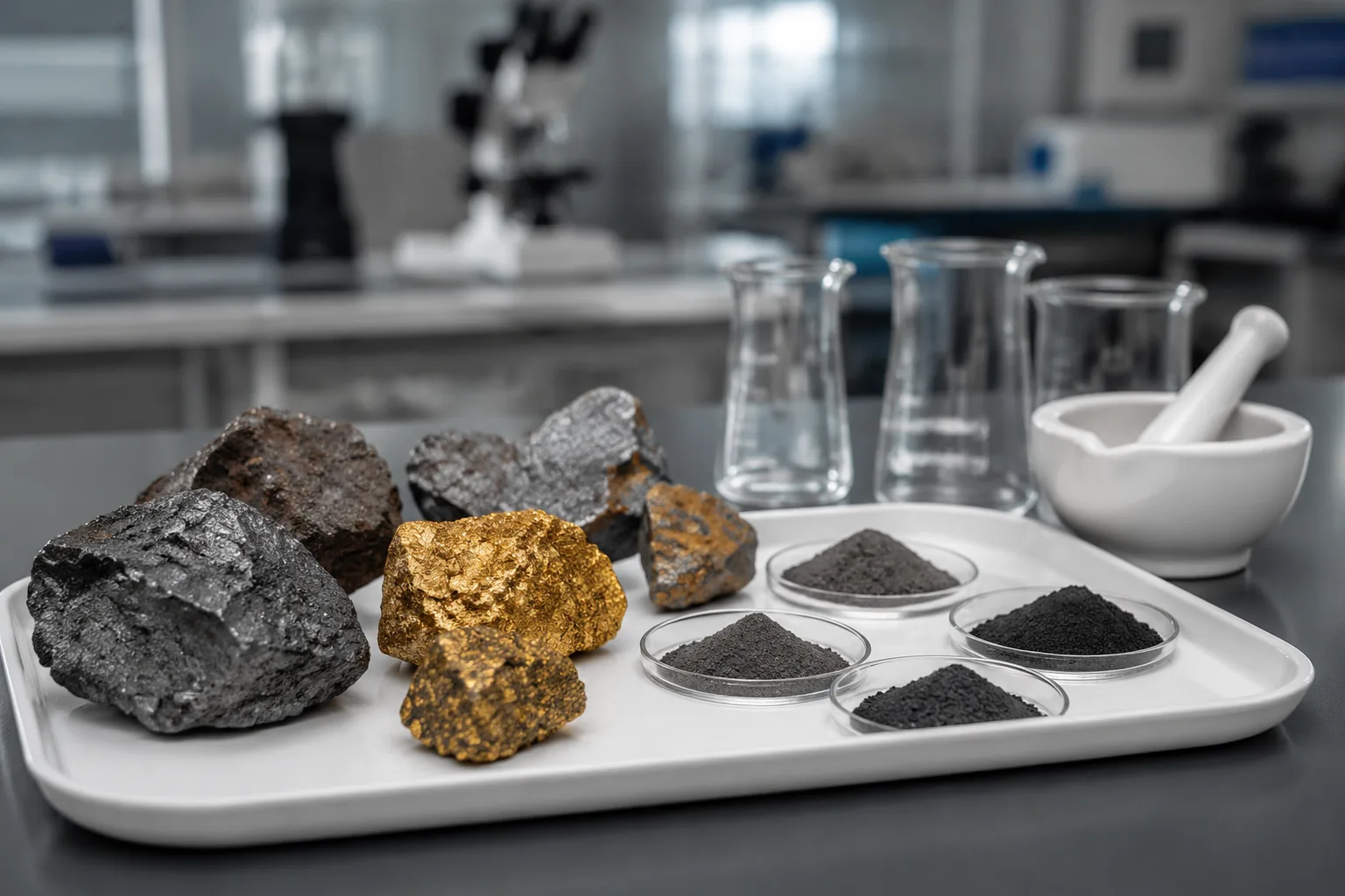 Ore testing by commodity — iron ore (GB/T 6730), gold (GB/T 20899 + fire assay), Cu/Pb/Zn (GB/T 14353), W/Mo (14352), rare earth (17417) — ore vs concentrate — Beijing ZKGX.