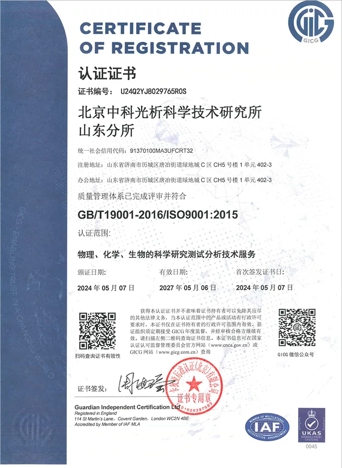 ISO 9001 certificate in Chinese